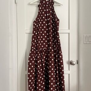 Anthropologie Brown and White Polka Dot Maxi Dress